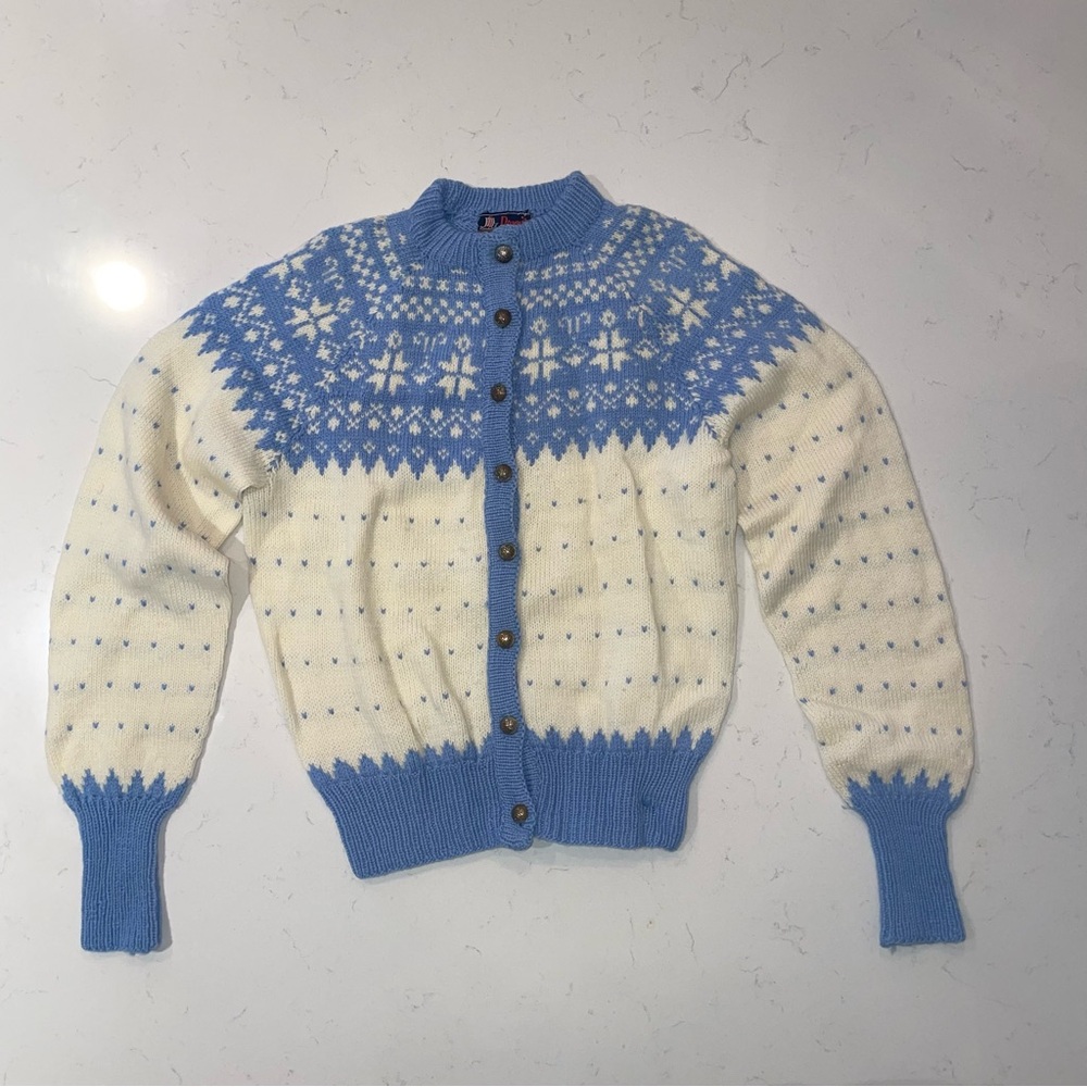 Kids vintage 100% Pure wool Hand Knit Cardigan Fair Isle Sweater